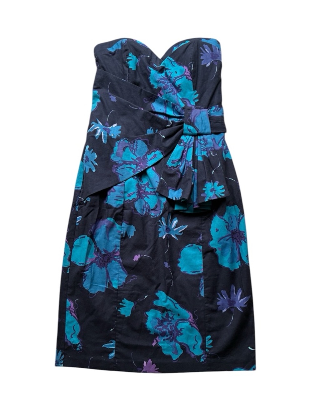 Laura Ashley Women's Vintage 80s Black Floral Cotton Strapless Dress Size 10